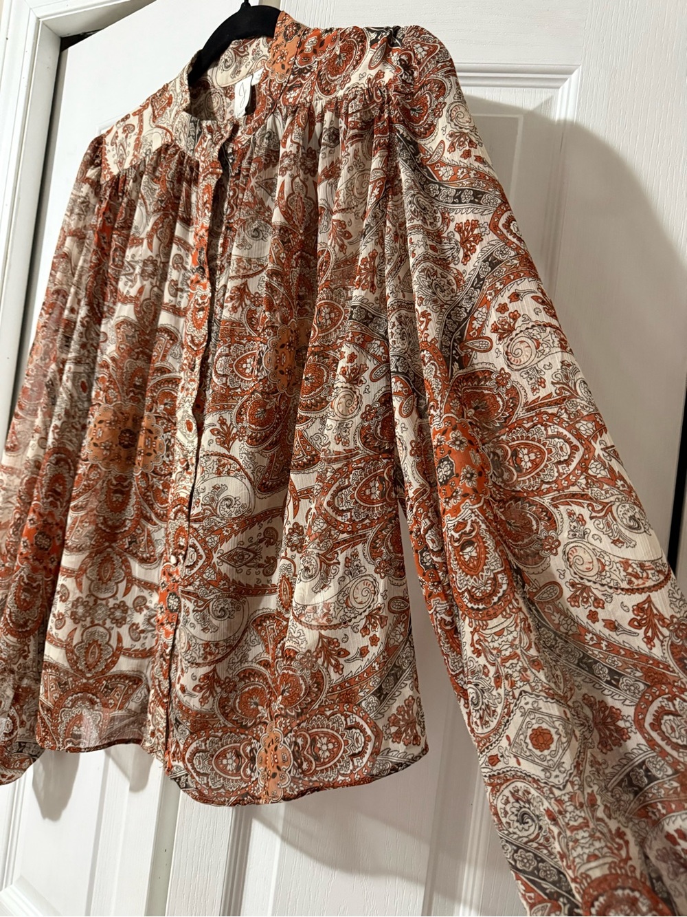 Joie Rust and Cream Paisley Button-Up Blouse - S - Picture 9 of 14